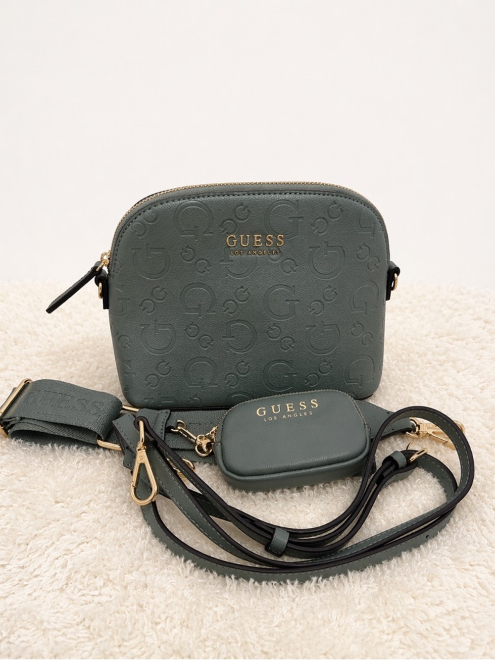 NEW GUESS Sage Green Embossed Logo Crossbody with Coin Pouch